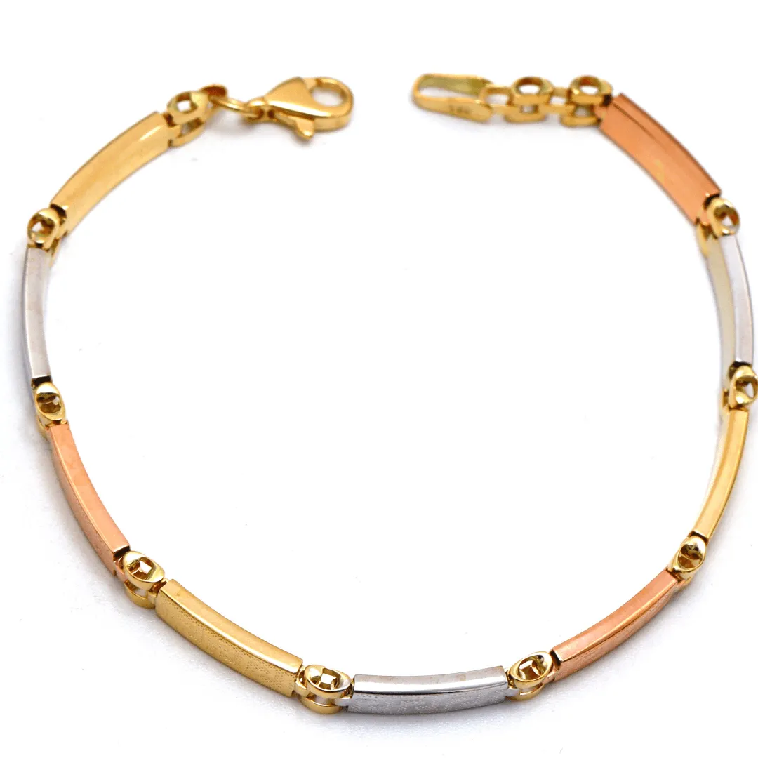 Real Gold 3-Color Maze Hoop Bracelet with Belt Chain Design (19 cm) - Model 1273 BR1683