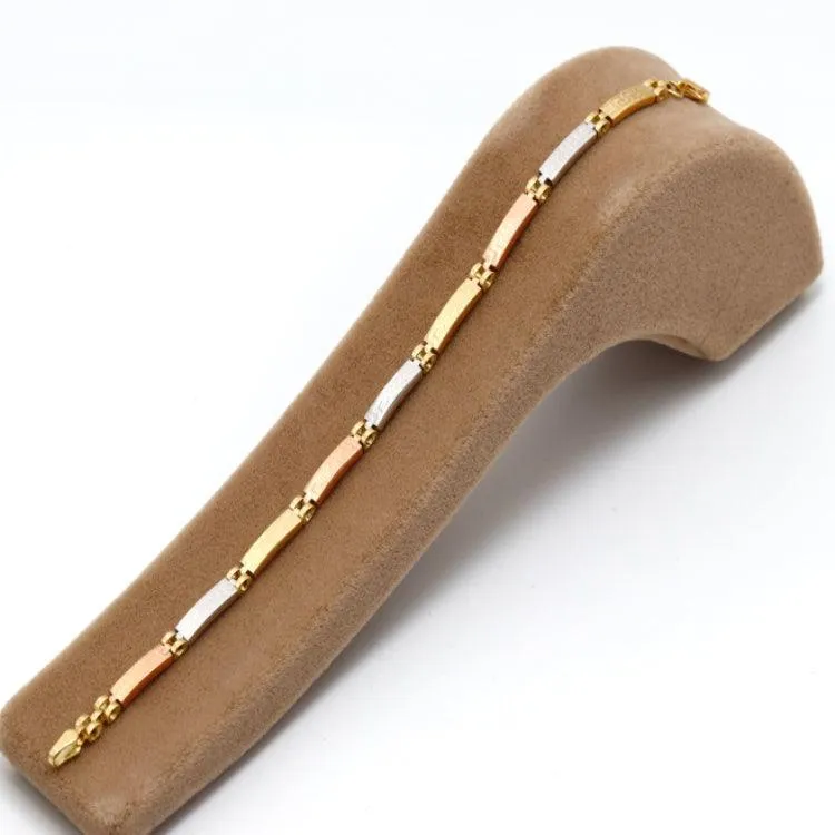 Real Gold 3-Color Maze Hoop Bracelet with Belt Chain Design (19 cm) - Model 1273 BR1683