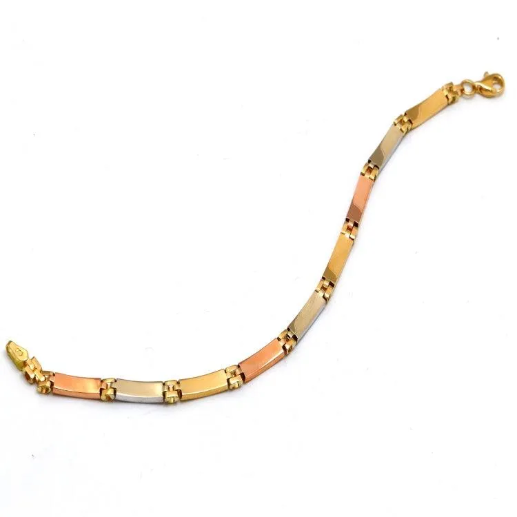 Real Gold 3-Color Maze Hoop Bracelet with Belt Chain Design (19 cm) - Model 1273 BR1683