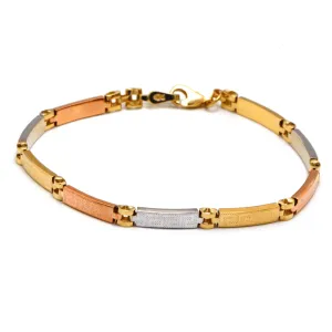 Real Gold 3-Color Maze Hoop Bracelet with Belt Chain Design (19 cm) - Model 1273 BR1683