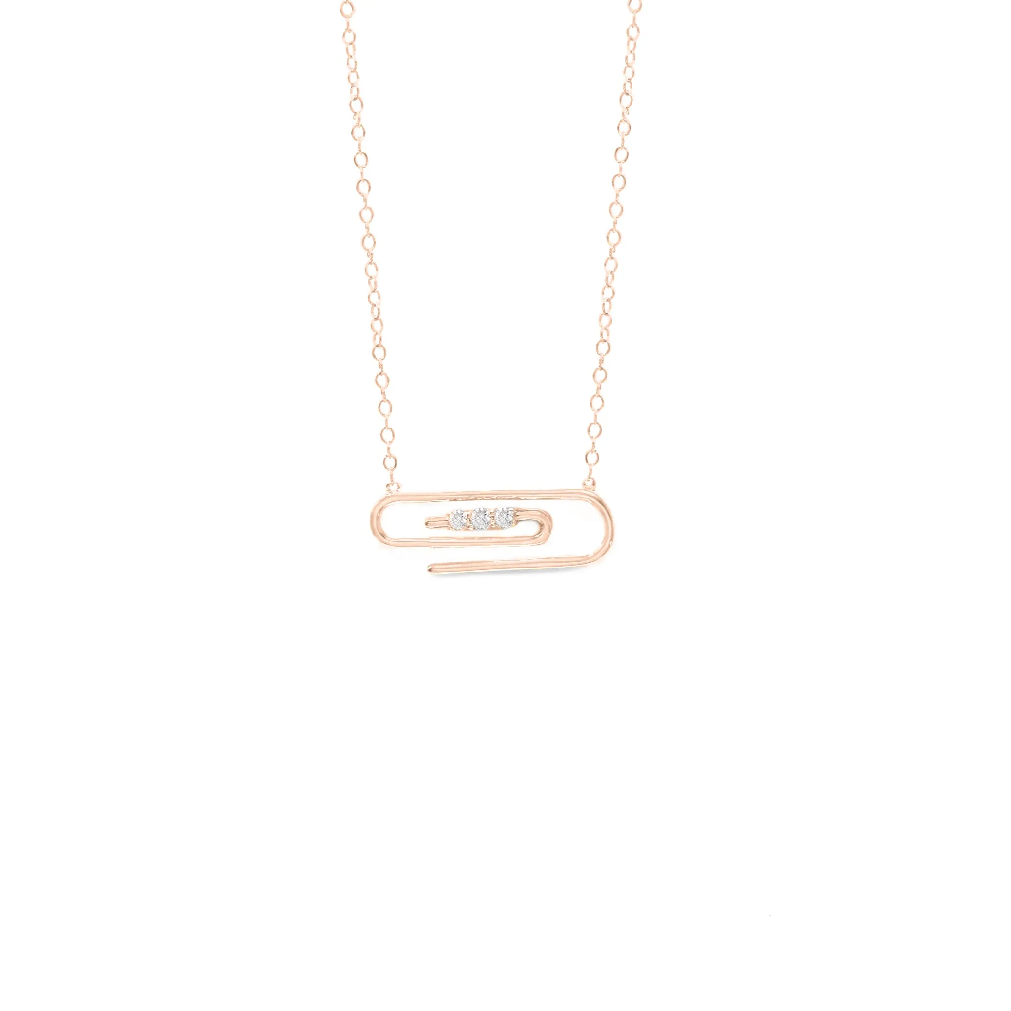 R/G Three stone Diamond Paperclip Pendant 9ct