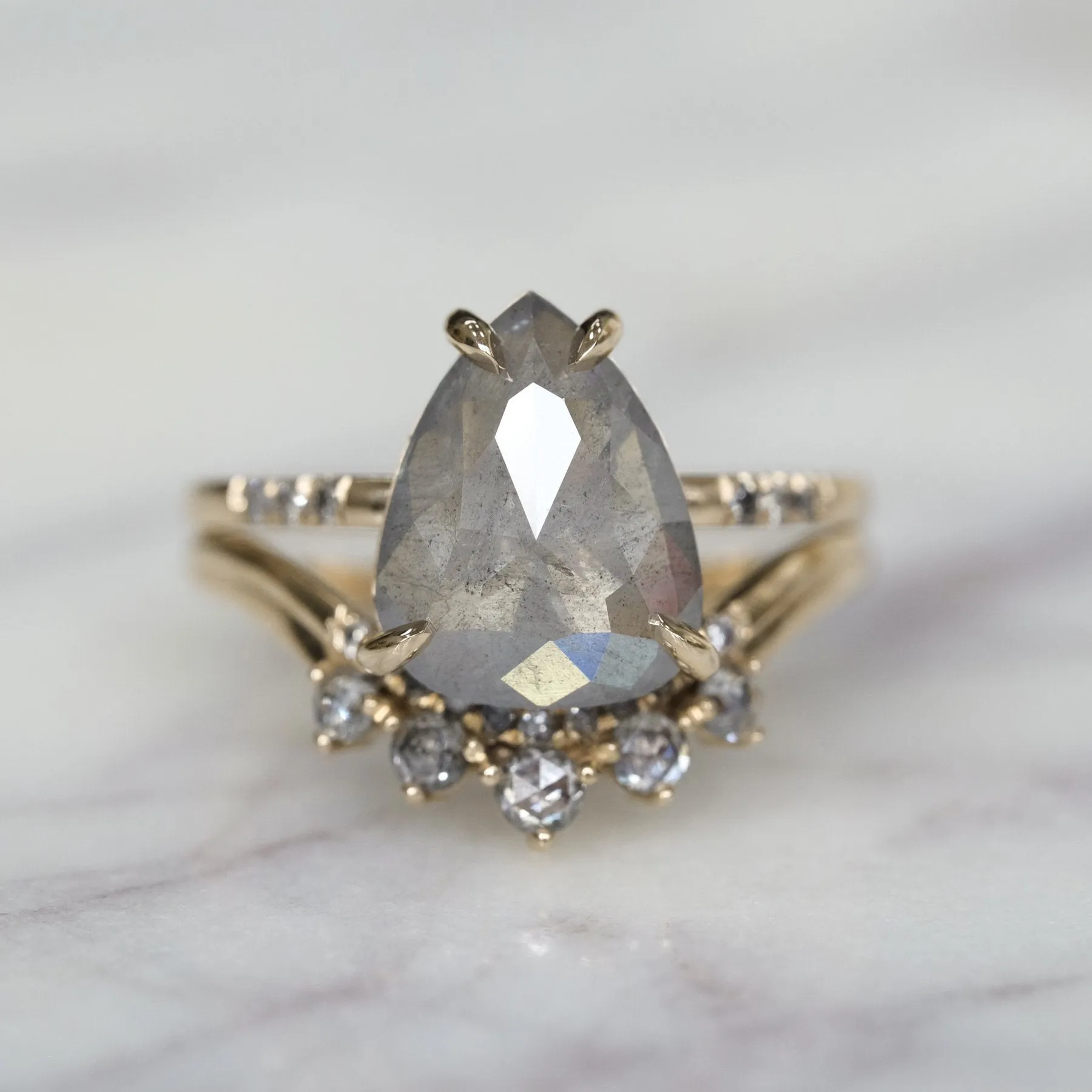 Rose Cut Diamond Wedding Band, Margot Setting,  14K Yellow Gold