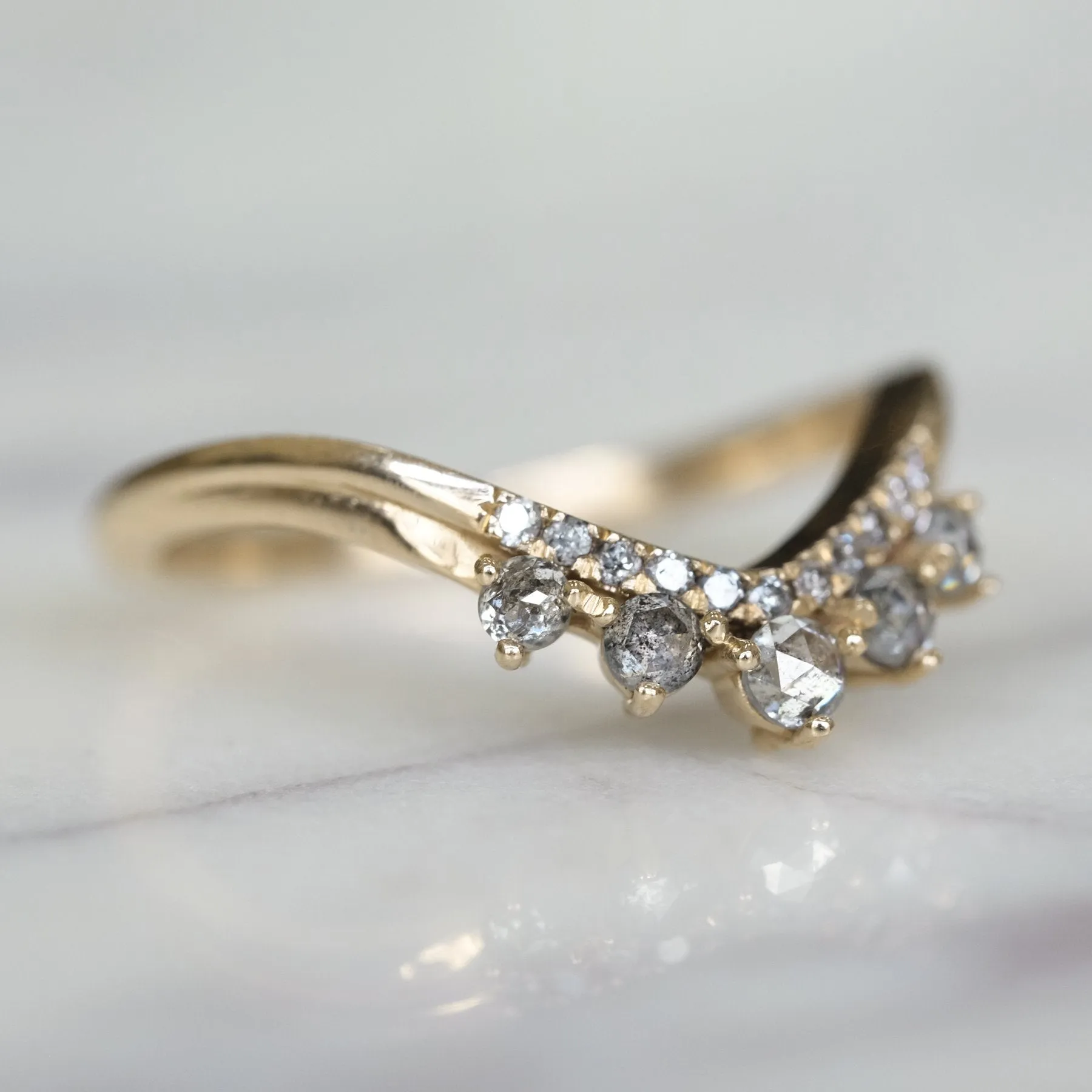 Rose Cut Diamond Wedding Band, Margot Setting,  14K Yellow Gold