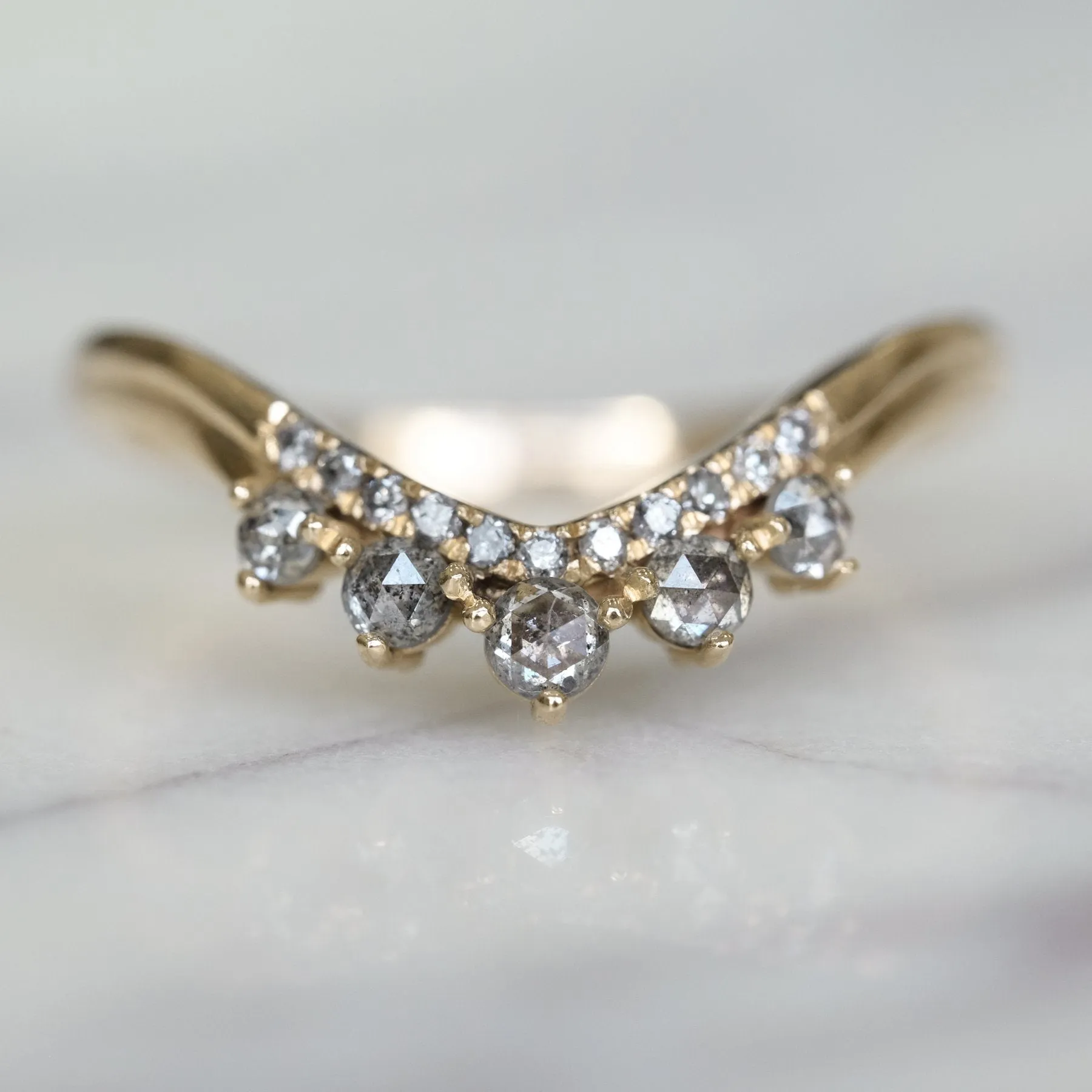 Rose Cut Diamond Wedding Band, Margot Setting,  14K Yellow Gold