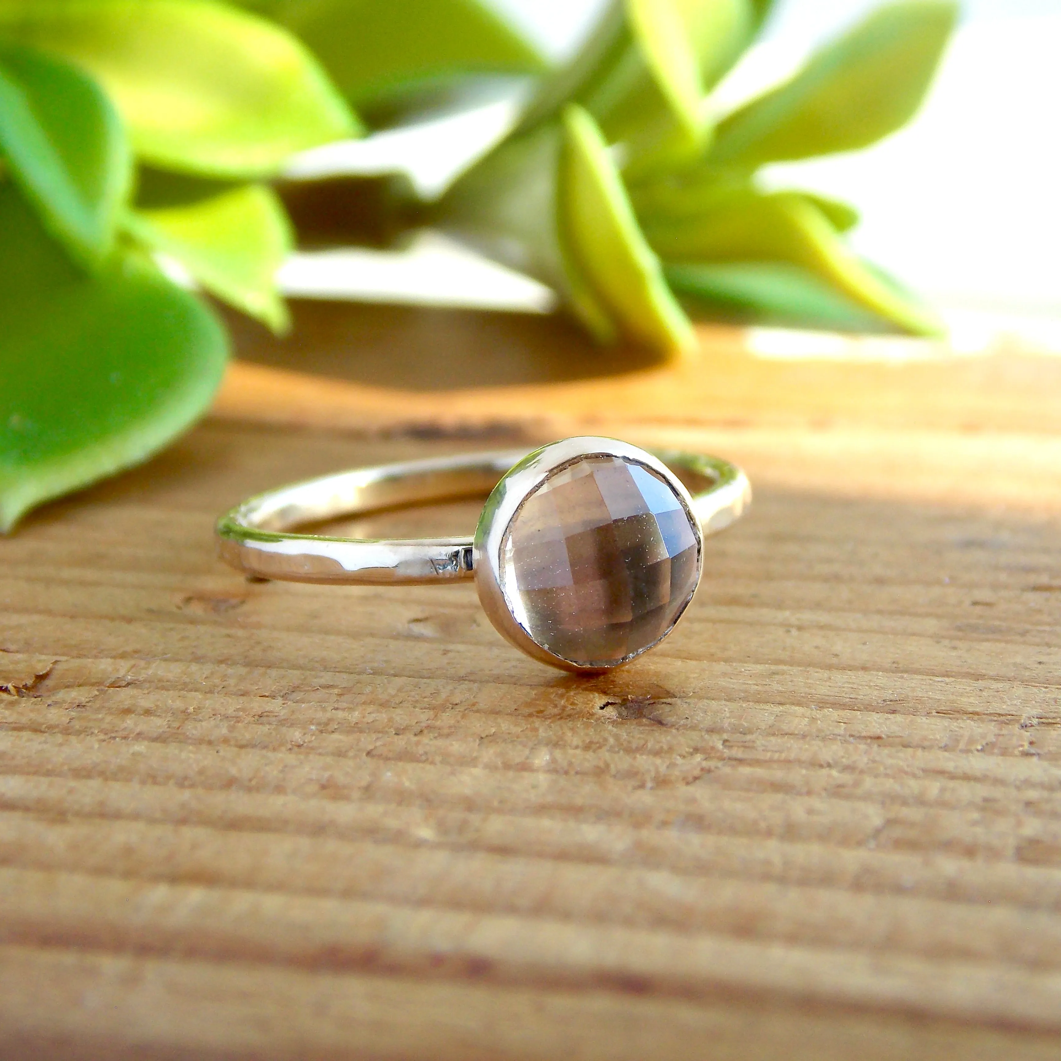 Rose Cut White Topaz Ring - 14K Solid Gold