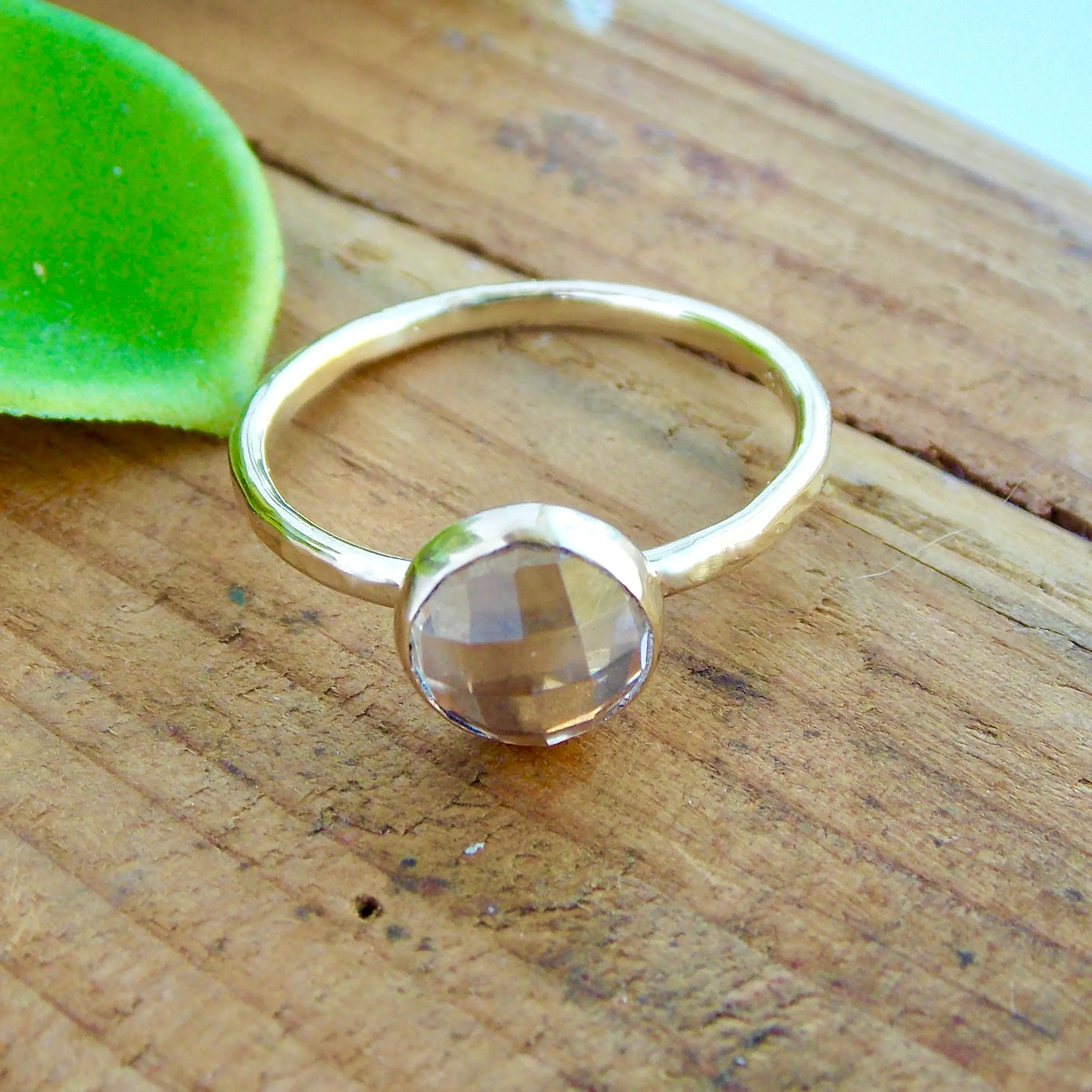 Rose Cut White Topaz Ring - 14K Solid Gold