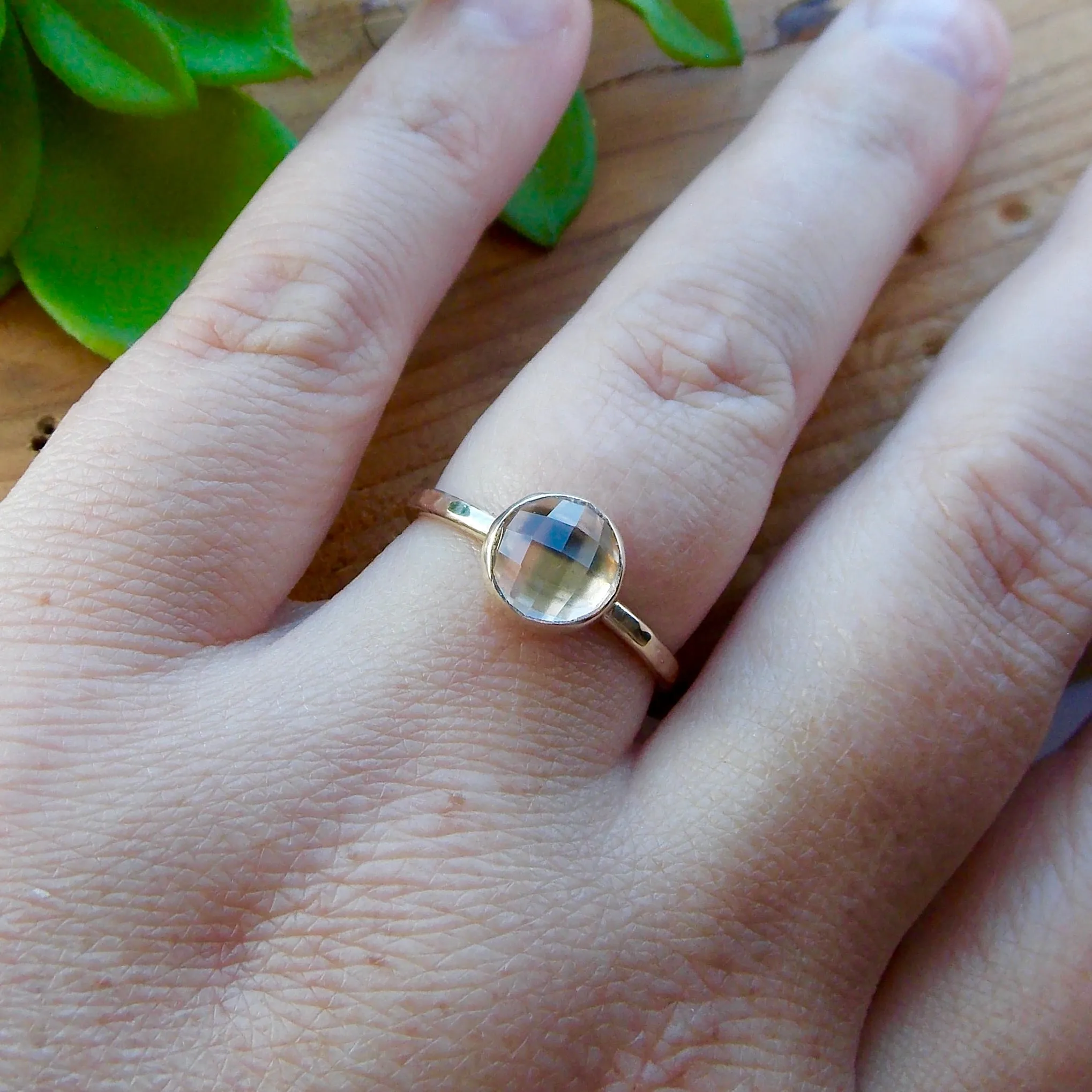 Rose Cut White Topaz Ring - 14K Solid Gold