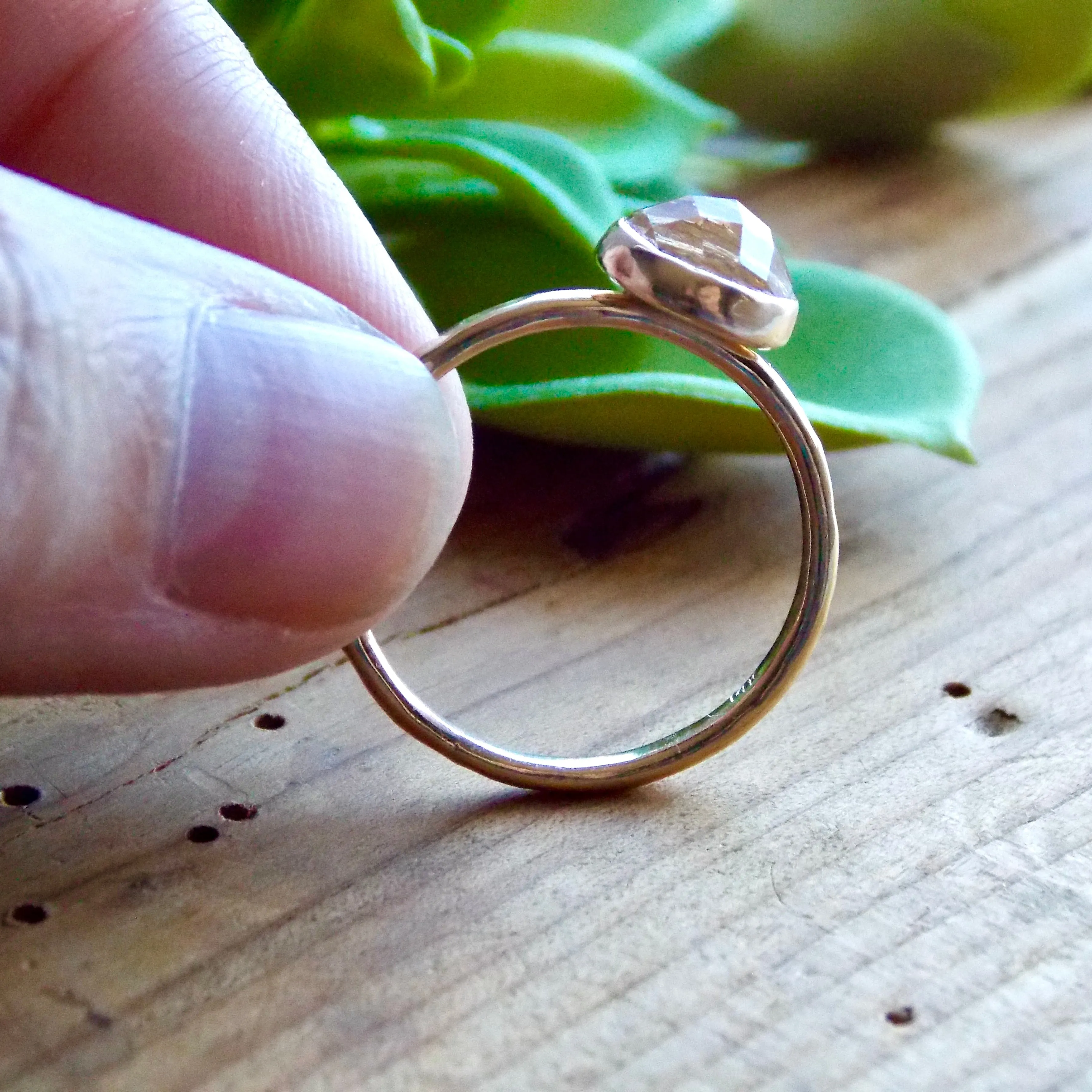 Rose Cut White Topaz Ring - 14K Solid Gold