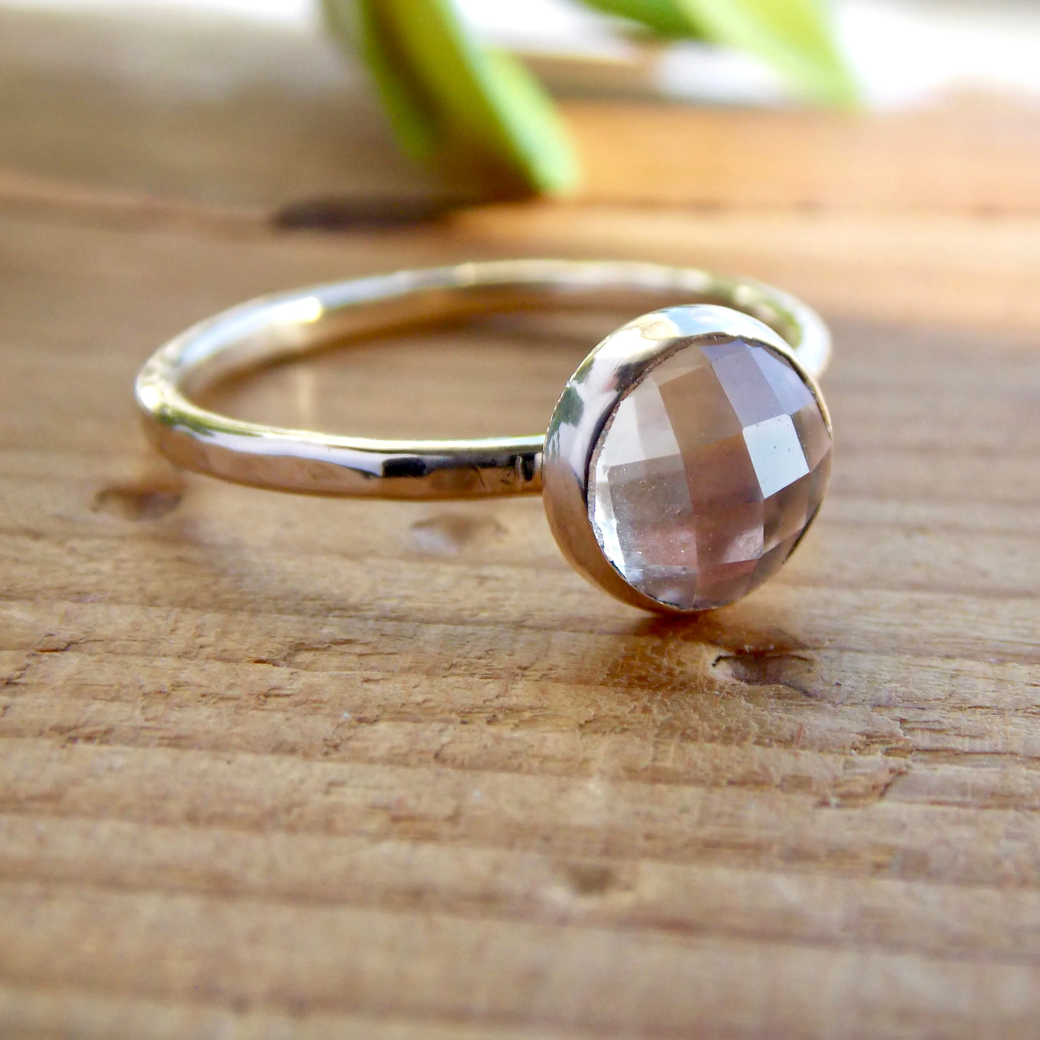 Rose Cut White Topaz Ring - 14K Solid Gold