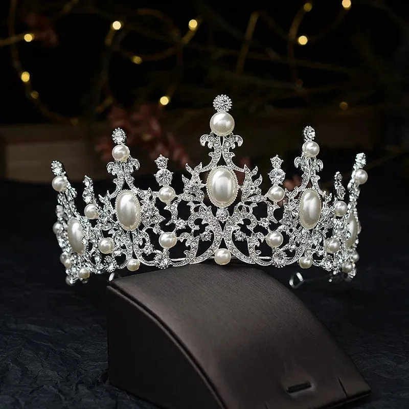 Rose Gold Pearl Princess Tiara Pink Champagne Pearls Queen headdress crown bridal
