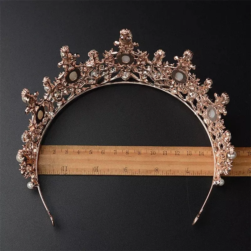 Rose Gold Pearl Princess Tiara Pink Champagne Pearls Queen headdress crown bridal