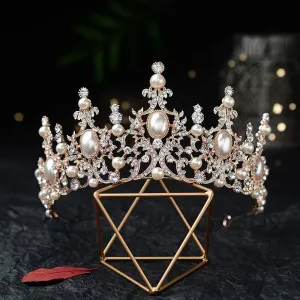 Rose Gold Pearl Princess Tiara Pink Champagne Pearls Queen headdress crown bridal