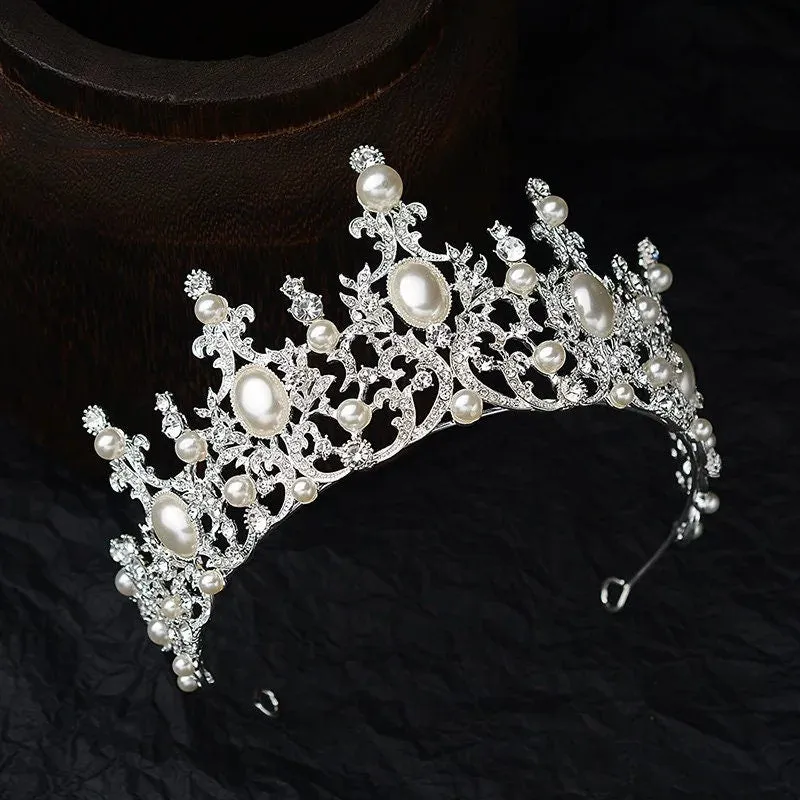 Rose Gold Pearl Princess Tiara Pink Champagne Pearls Queen headdress crown bridal