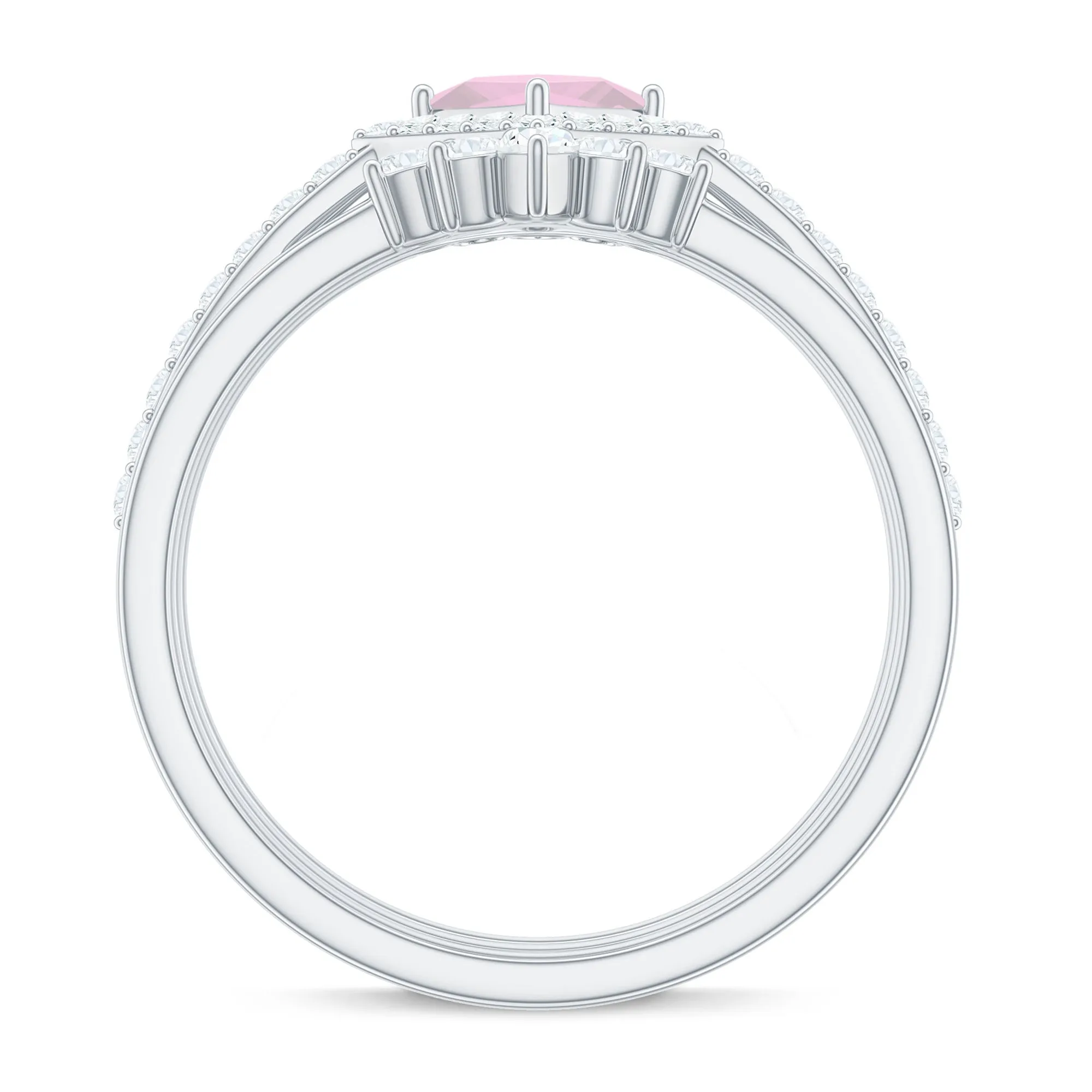 Rose Quartz and Moissanite Trio Wedding Ring Set
