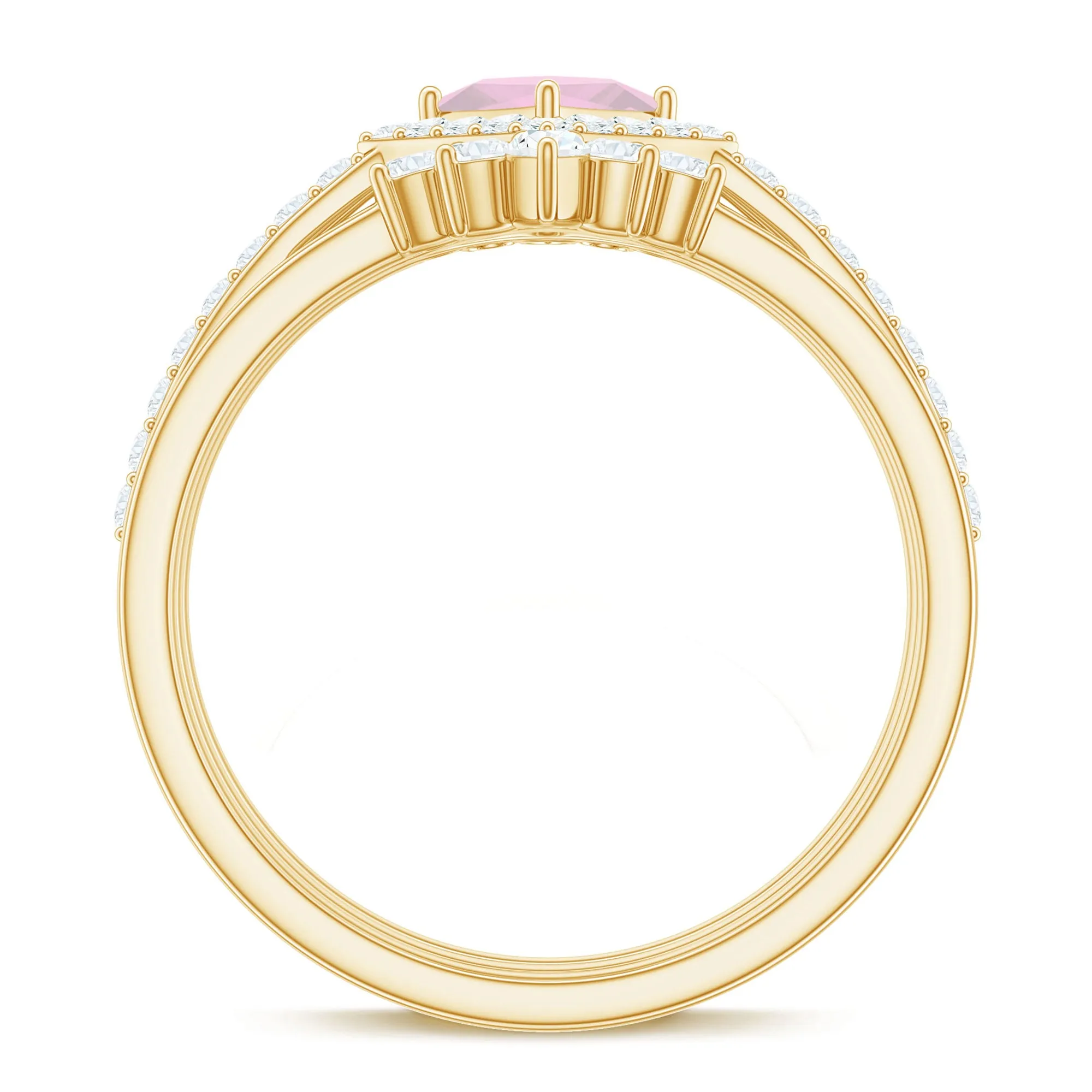 Rose Quartz and Moissanite Trio Wedding Ring Set