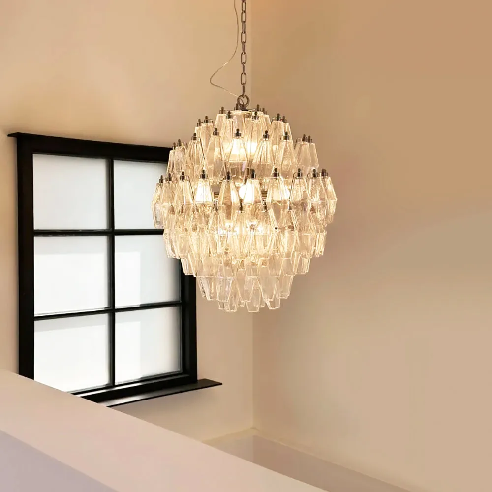 Round Murano Faceted Transparent Chandelier