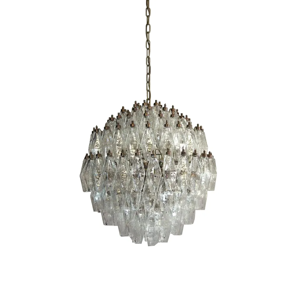 Round Murano Faceted Transparent Chandelier