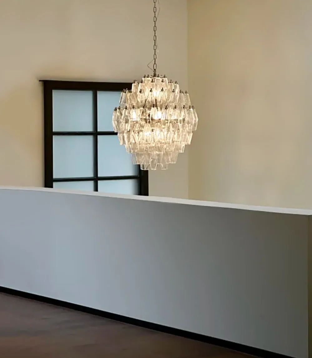 Round Murano Faceted Transparent Chandelier