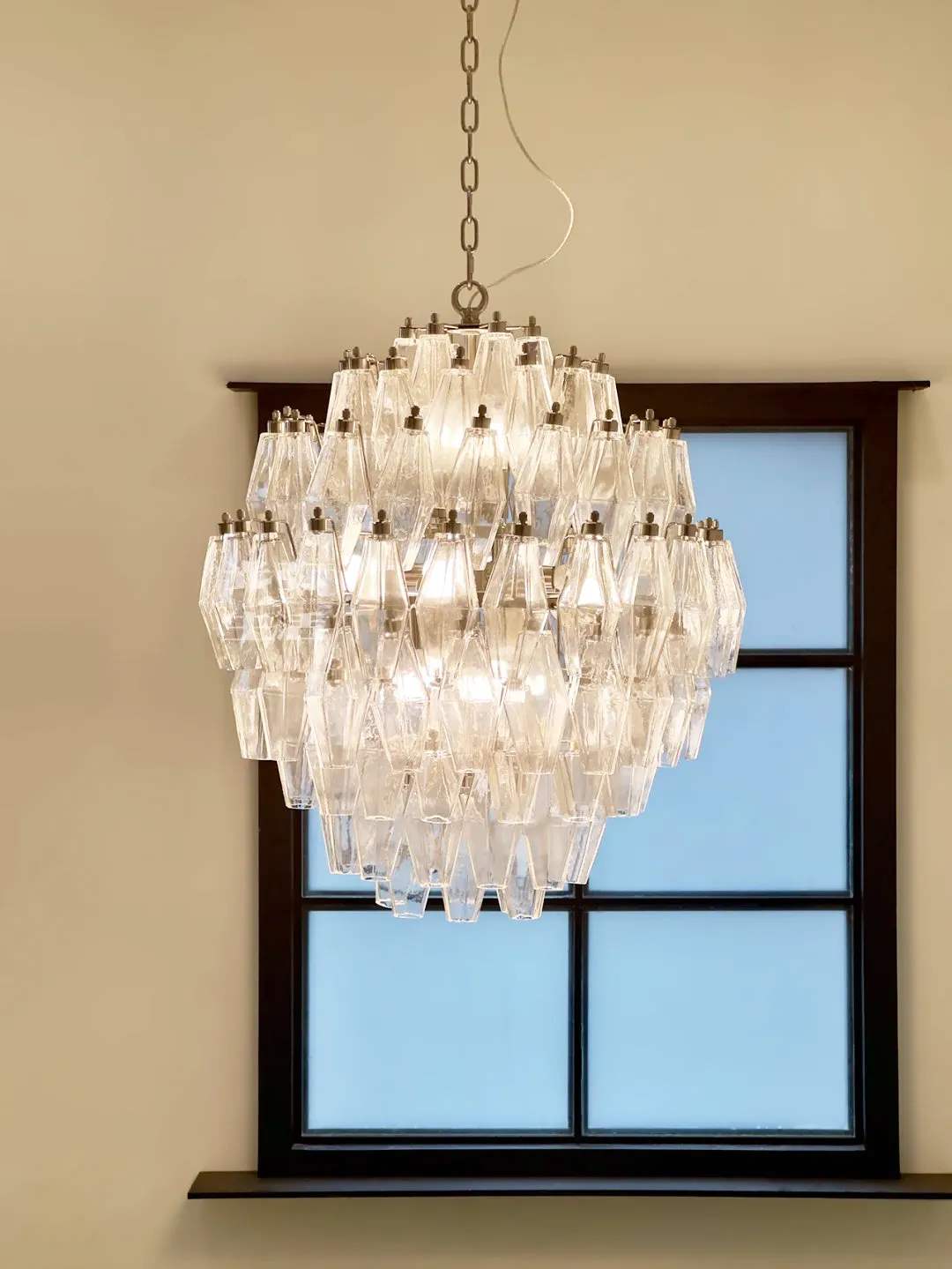 Round Murano Faceted Transparent Chandelier