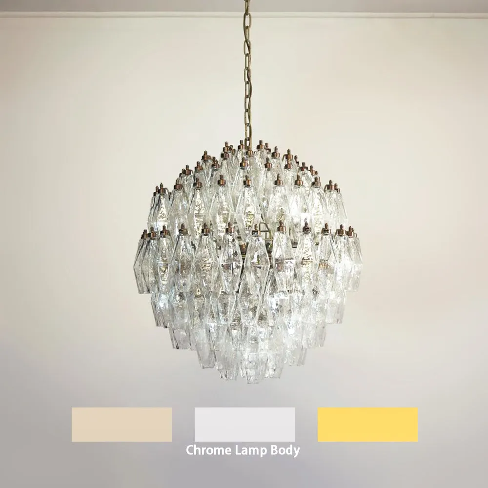 Round Murano Faceted Transparent Chandelier