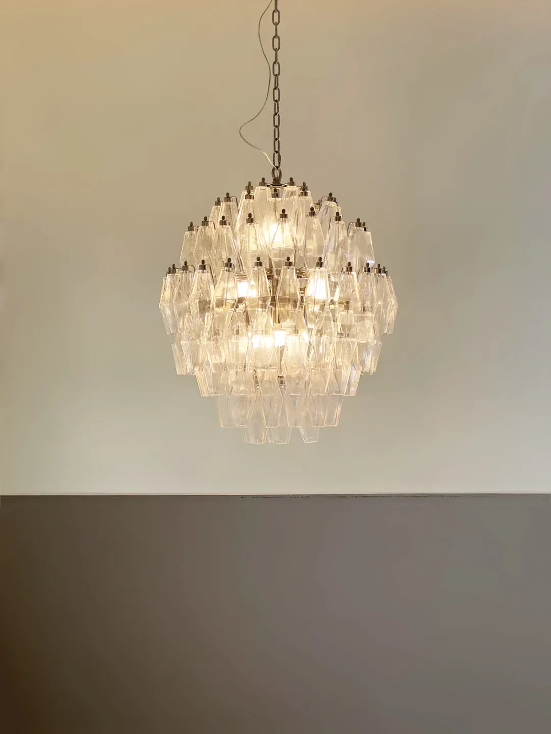 Round Murano Faceted Transparent Chandelier
