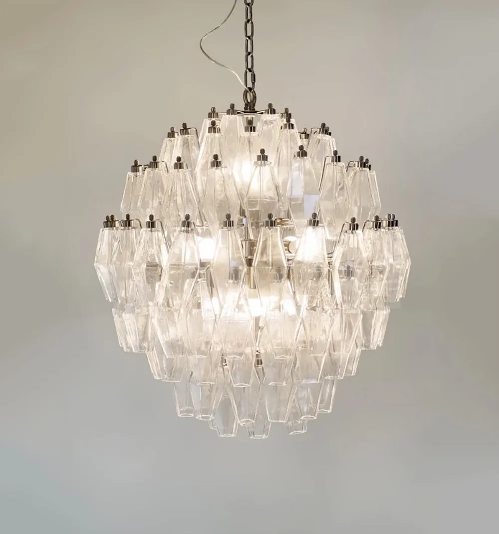 Round Murano Faceted Transparent Chandelier