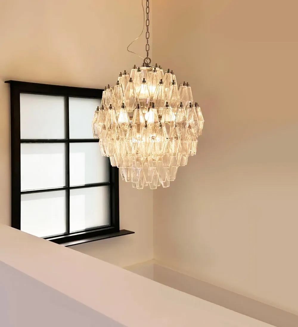 Round Murano Faceted Transparent Chandelier