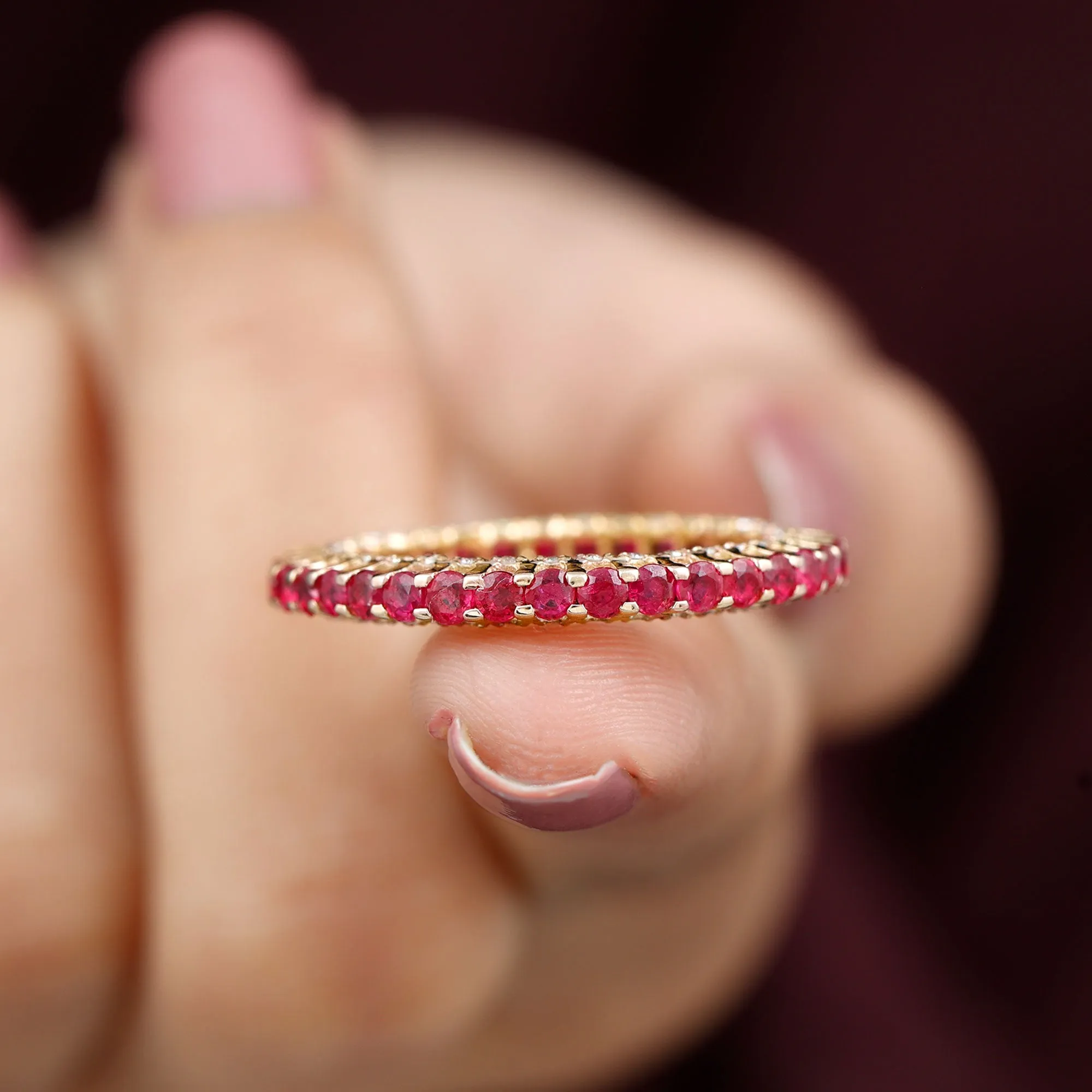Round Ruby and Diamond Eternity Wedding Band