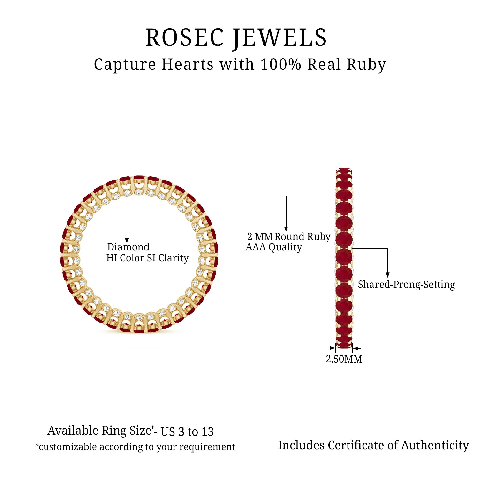 Round Ruby and Diamond Eternity Wedding Band