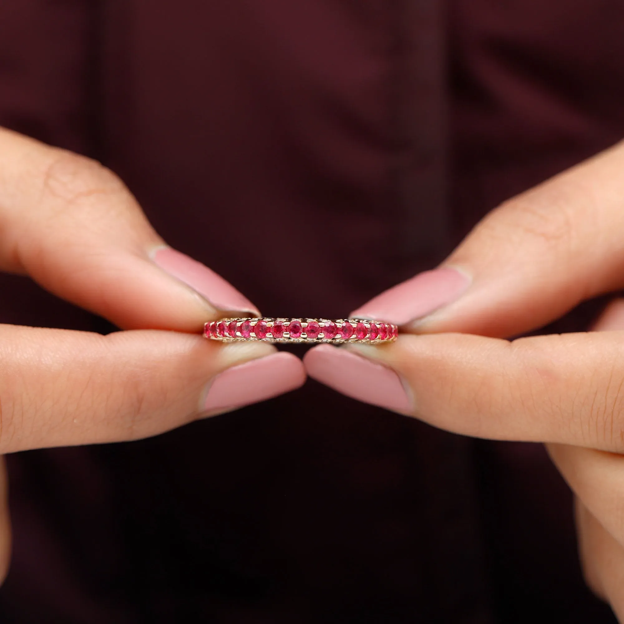 Round Ruby and Diamond Eternity Wedding Band