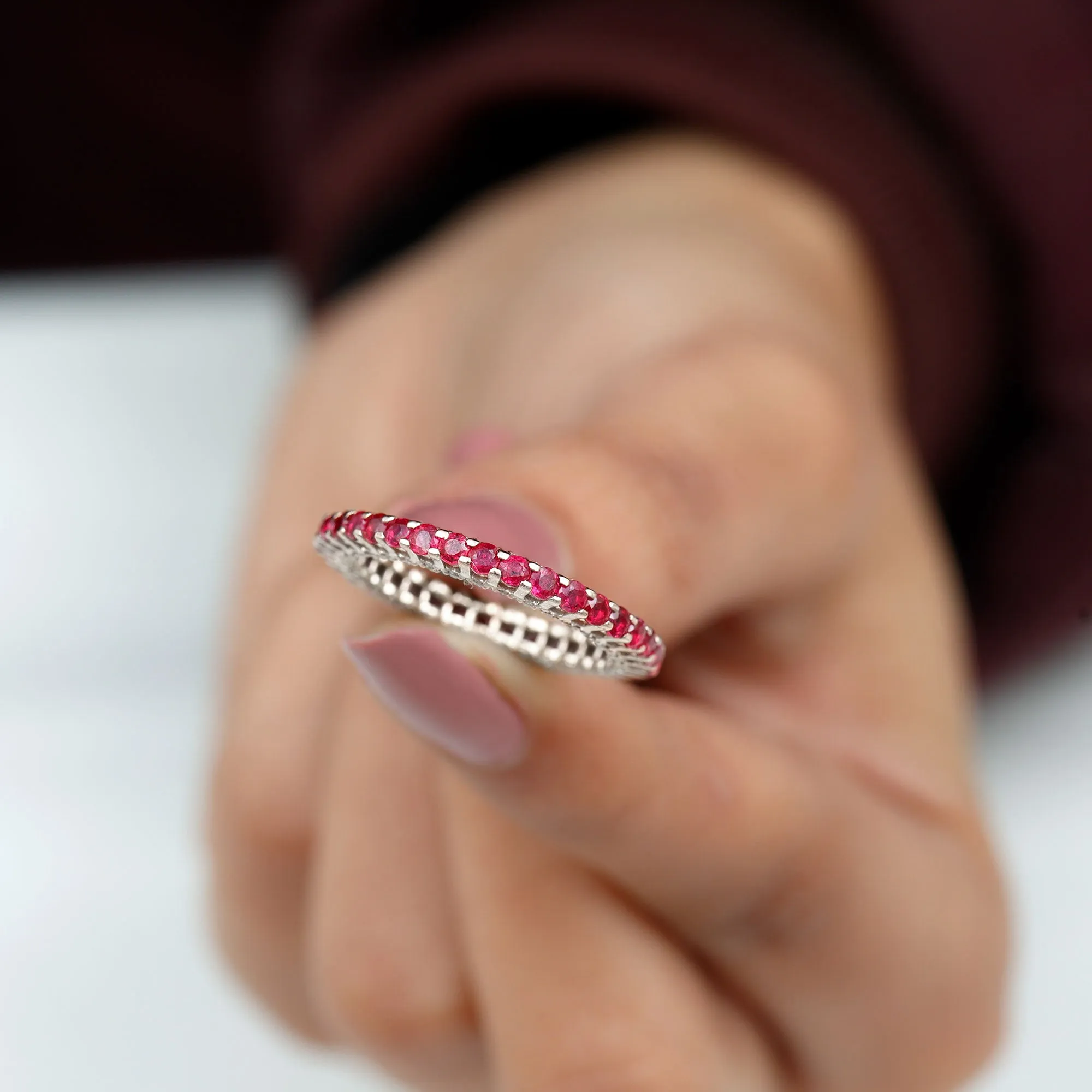 Round Ruby and Diamond Eternity Wedding Band