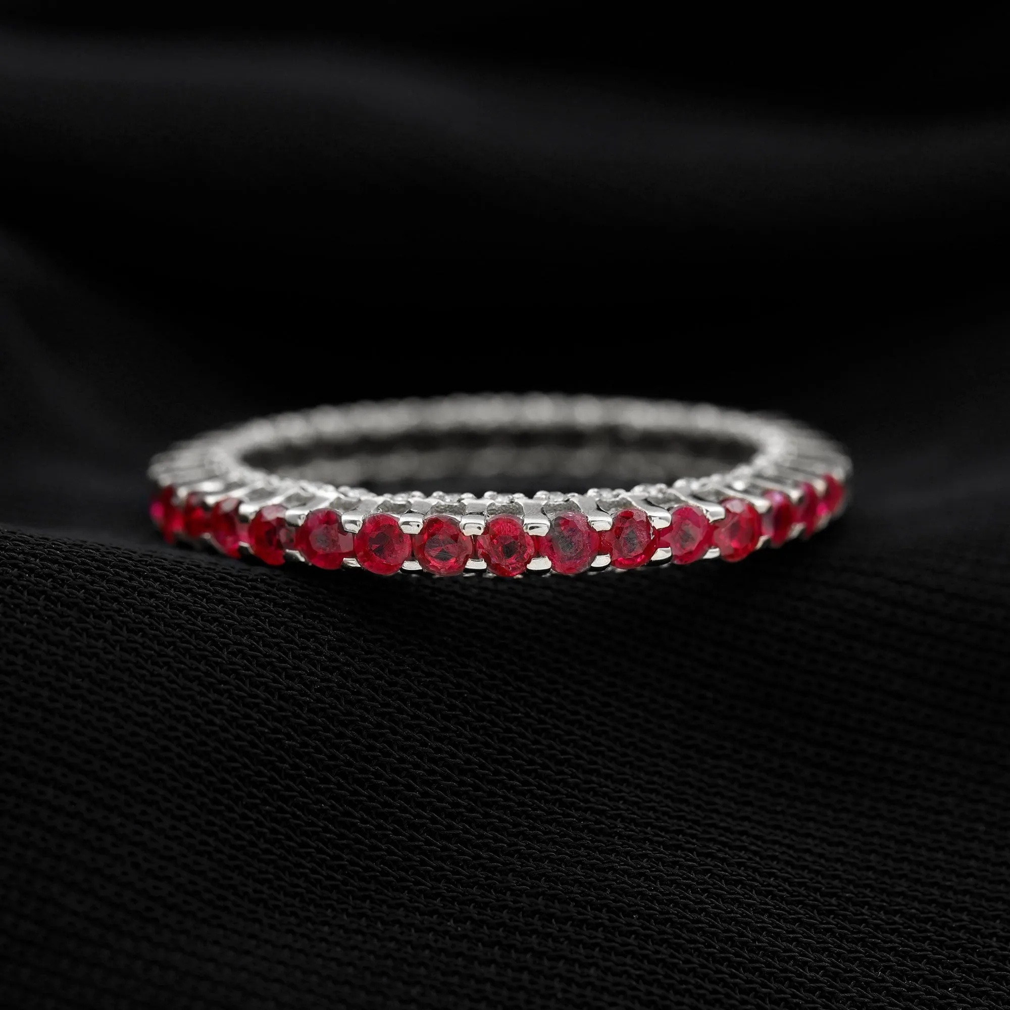 Round Ruby and Diamond Eternity Wedding Band