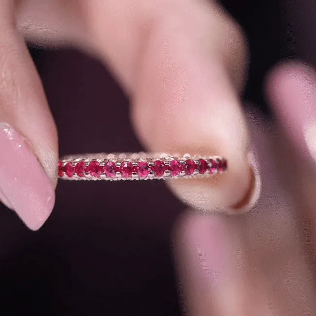 Round Ruby and Diamond Eternity Wedding Band