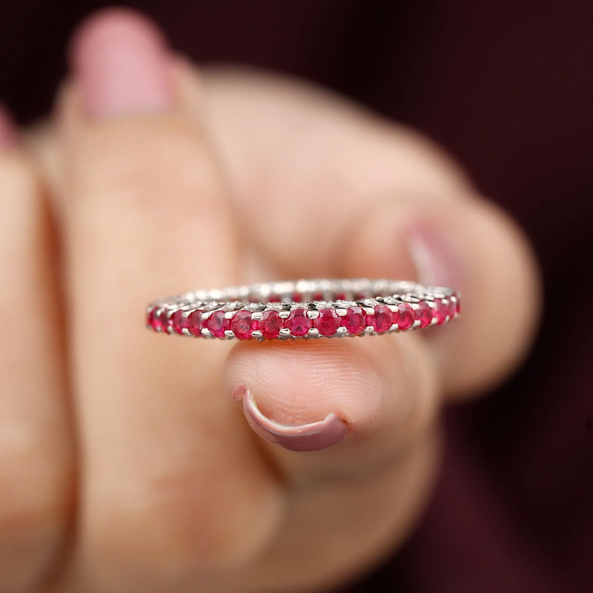 Round Ruby and Diamond Eternity Wedding Band