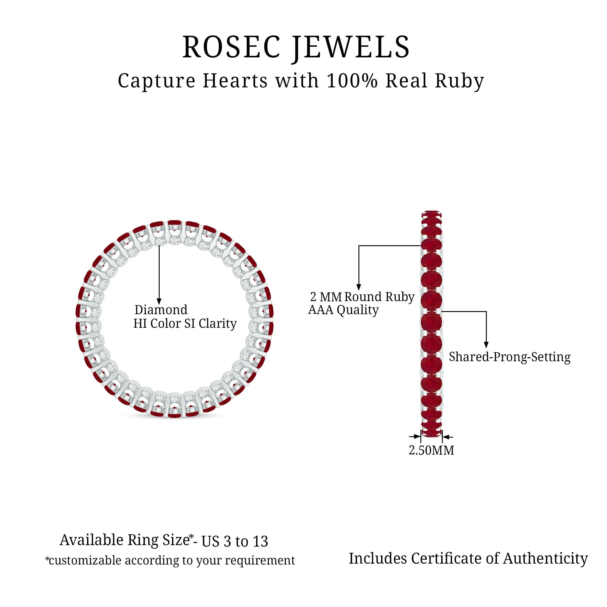 Round Ruby and Diamond Eternity Wedding Band