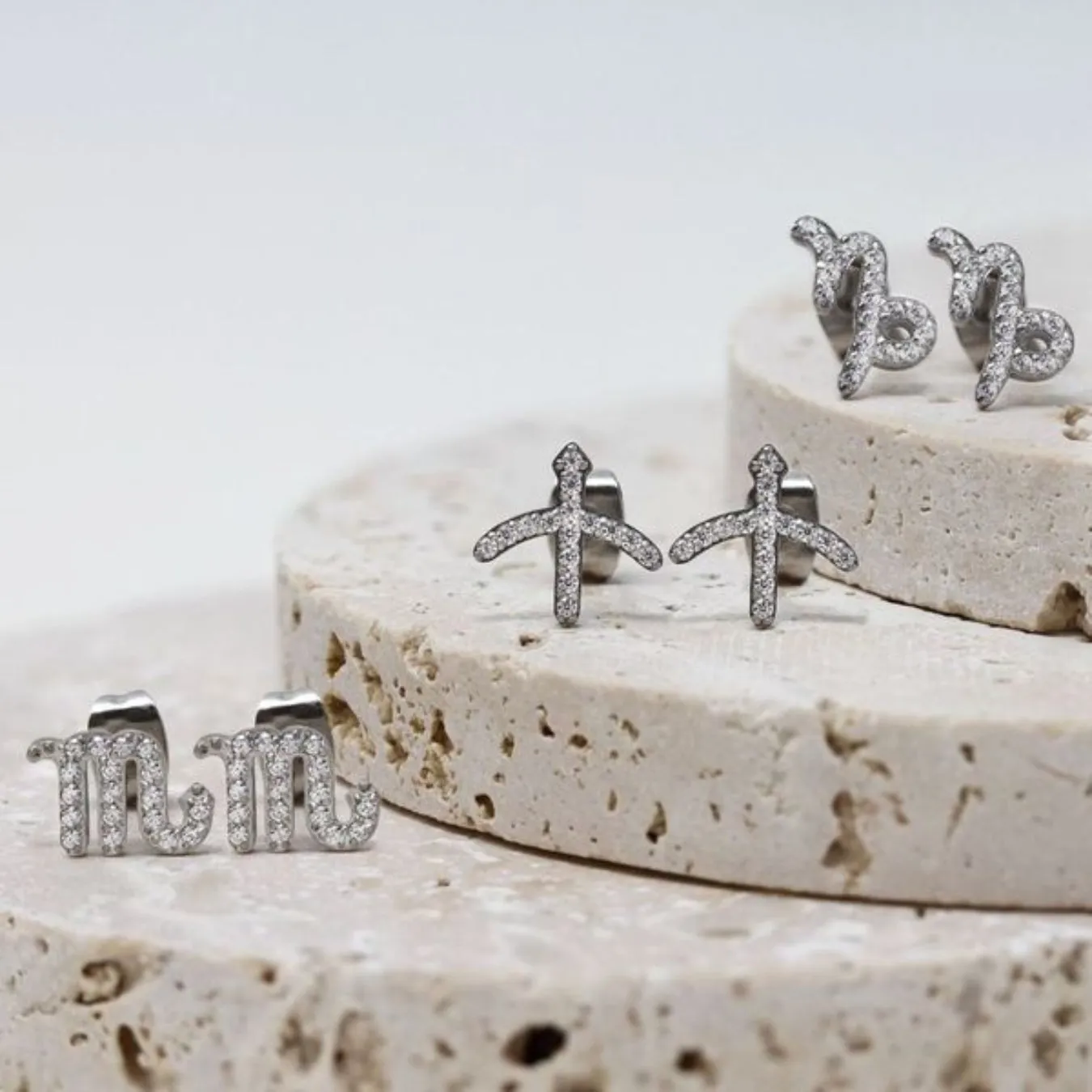 Sagittarius Earrings with CZ Stones - Silver