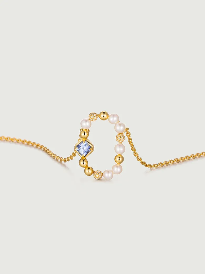 Sapphire Rectangle Charm Necklace