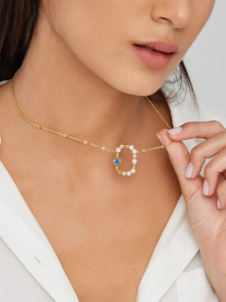Sapphire Rectangle Charm Necklace