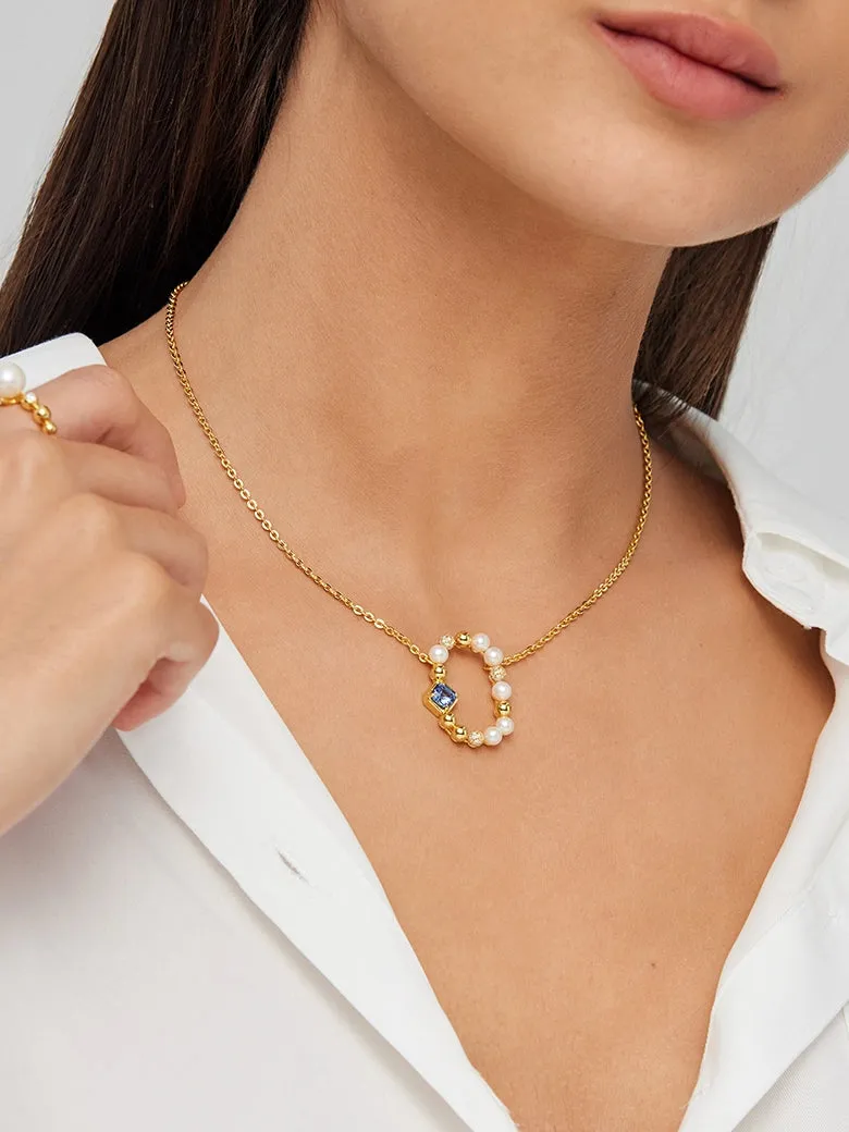Sapphire Rectangle Charm Necklace