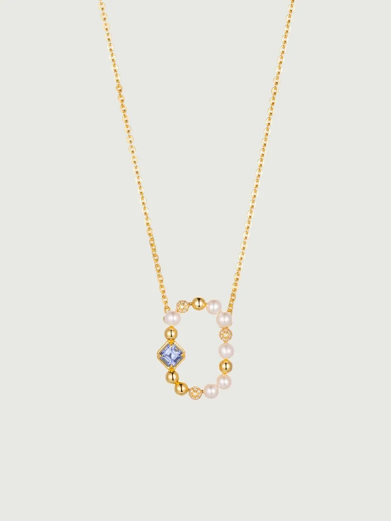 Sapphire Rectangle Charm Necklace