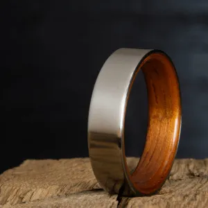 Satin titanium wood lined ring with Hawaiian Koa