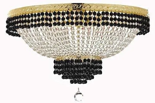 Set of 2-1 French Empire Crystal Chandelier Lighting Trimmed w/Jet Black Crystal! H36" X W30" and 1 Flush French Empire Crystal Chandelier Trimmed with Jet Black Crystal! H18" X W24" - B79/CG/870/14   B79/CG/FLUSH/870/9