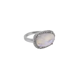 Sideways Sasha Moonstone and Diamond Halo Slice Ring silver