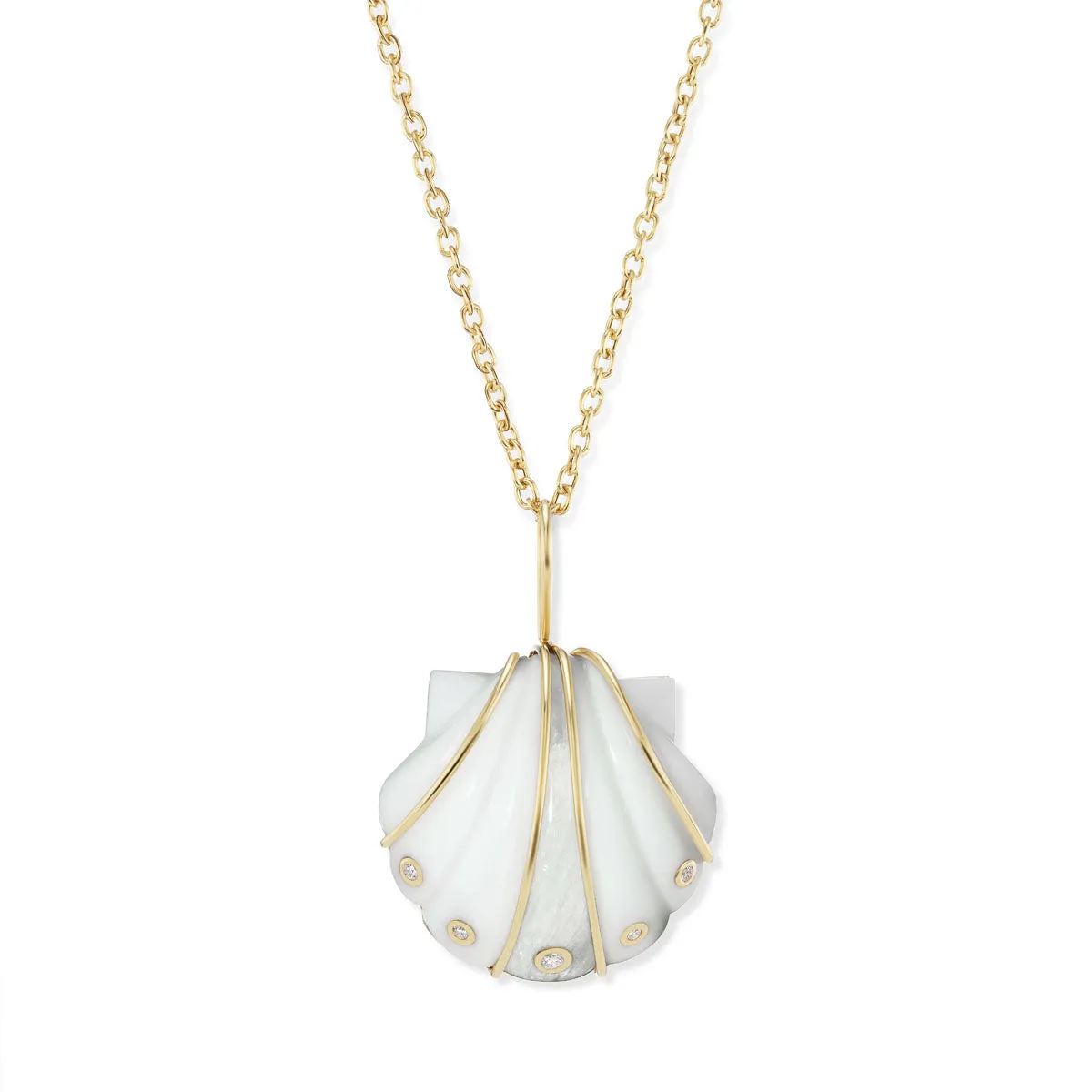 Small Stone Shell Pendant with White Agate & Moonstone