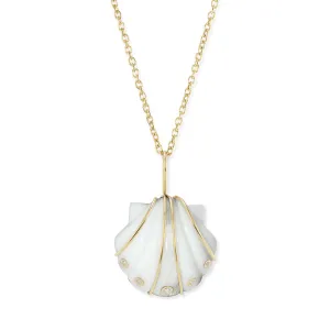Small Stone Shell Pendant with White Agate & Moonstone