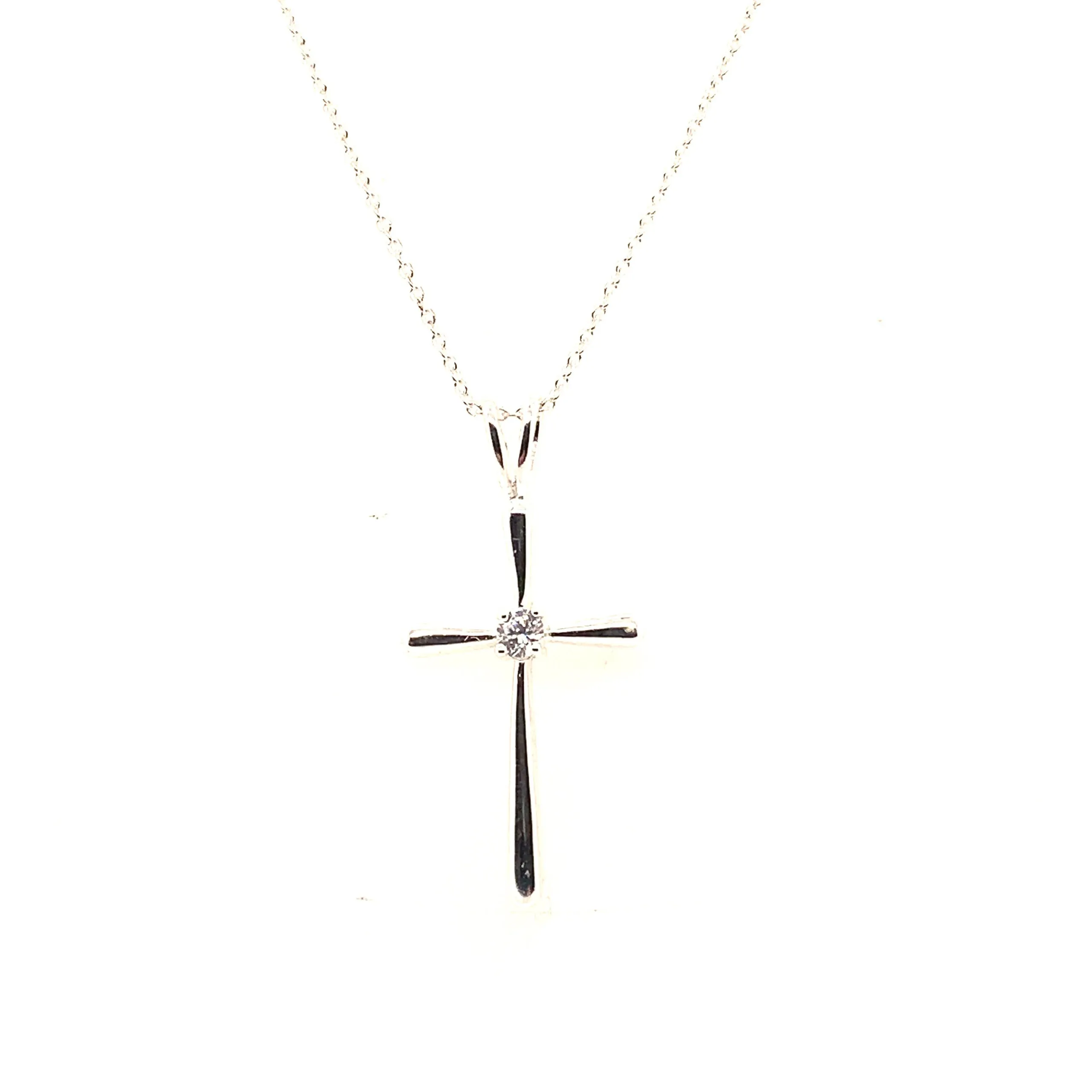 Sterling Silver Cross and Cubic Zirconia Necklace
