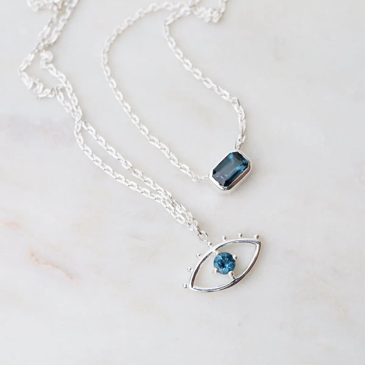 Sterling Silver Octagon London Blue Topaz Necklace