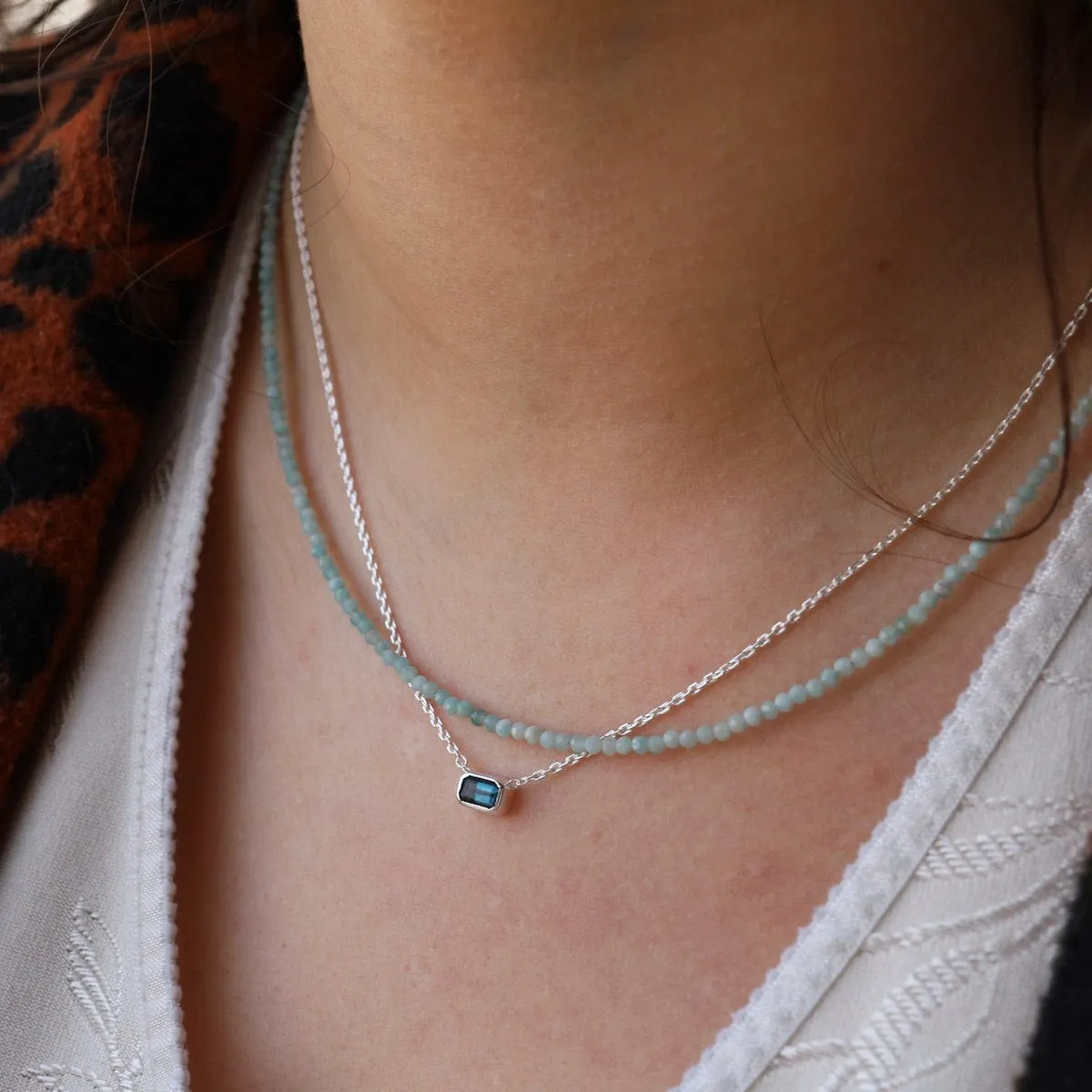 Sterling Silver Octagon London Blue Topaz Necklace