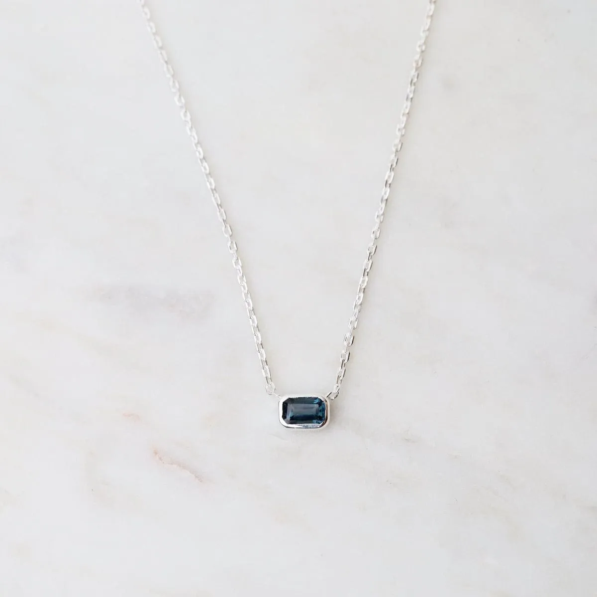 Sterling Silver Octagon London Blue Topaz Necklace