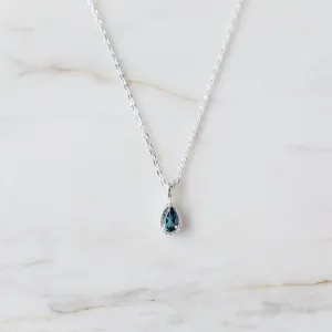 Sterling Silver Pear Cut London Blue Topaz with Milgrain Edge Necklace